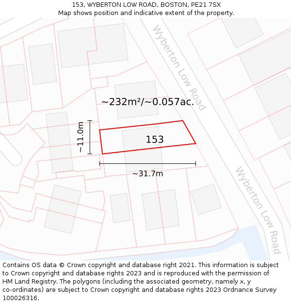 153, WYBERTON LOW ROAD, BOSTON, PE21 7SX: Plot and title map