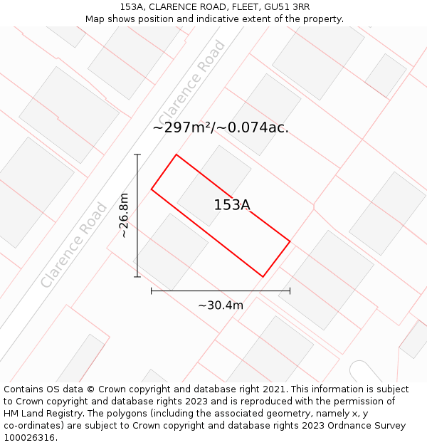 153A, CLARENCE ROAD, FLEET, GU51 3RR: Plot and title map