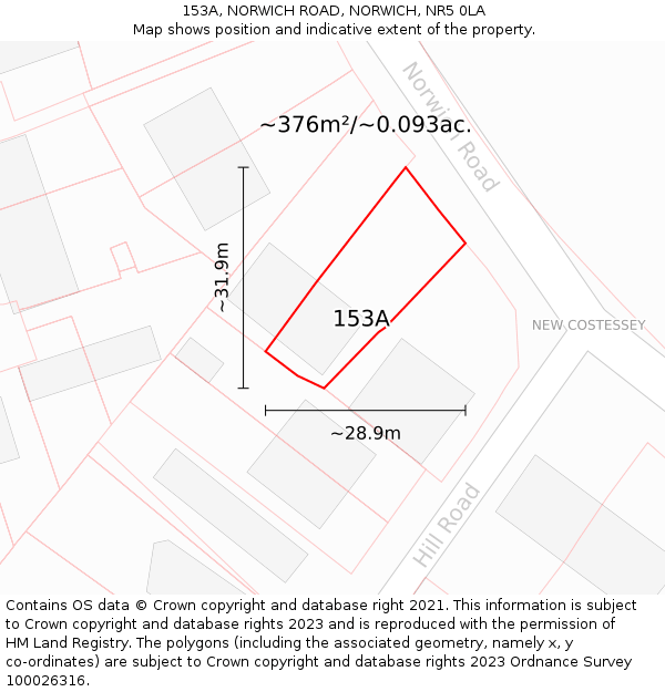 153A, NORWICH ROAD, NORWICH, NR5 0LA: Plot and title map