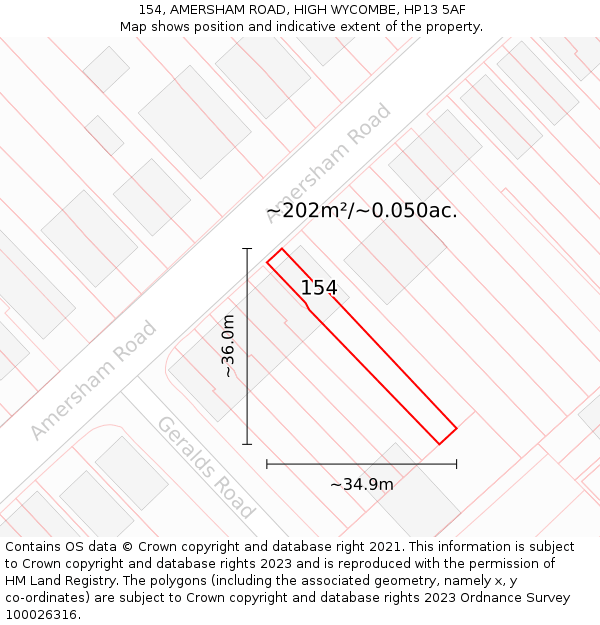154, AMERSHAM ROAD, HIGH WYCOMBE, HP13 5AF: Plot and title map