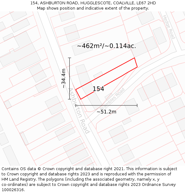 154, ASHBURTON ROAD, HUGGLESCOTE, COALVILLE, LE67 2HD: Plot and title map