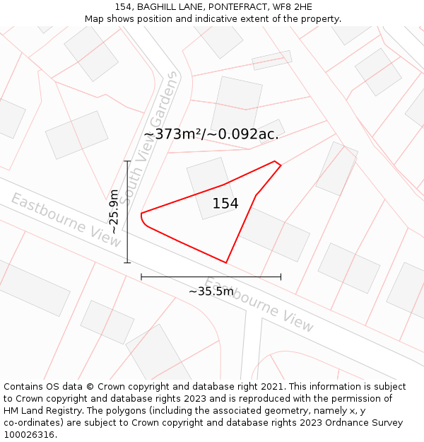 154, BAGHILL LANE, PONTEFRACT, WF8 2HE: Plot and title map
