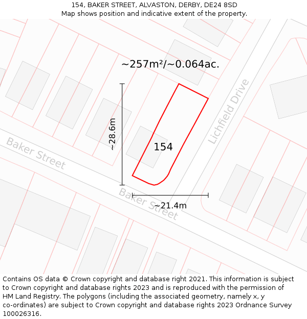 154, BAKER STREET, ALVASTON, DERBY, DE24 8SD: Plot and title map