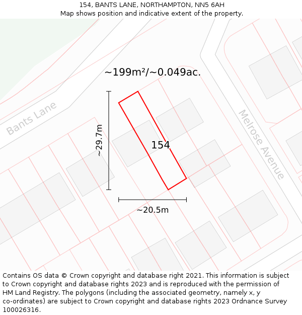154, BANTS LANE, NORTHAMPTON, NN5 6AH: Plot and title map