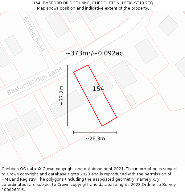 154, BASFORD BRIDGE LANE, CHEDDLETON, LEEK, ST13 7EQ: Plot and title map
