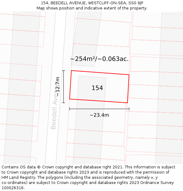154, BEEDELL AVENUE, WESTCLIFF-ON-SEA, SS0 9JP: Plot and title map