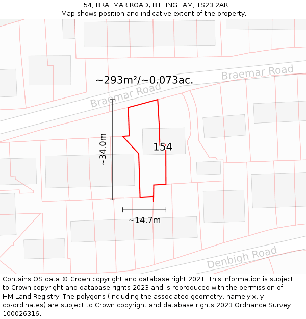 154, BRAEMAR ROAD, BILLINGHAM, TS23 2AR: Plot and title map