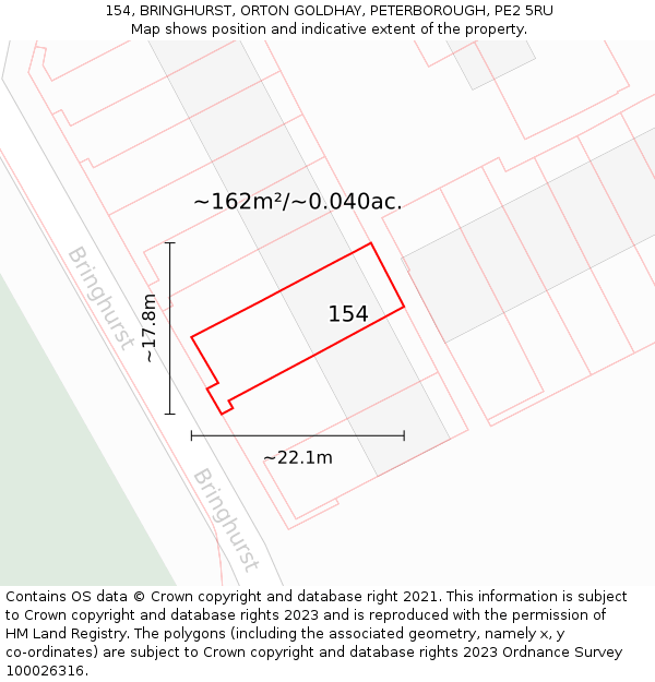 154, BRINGHURST, ORTON GOLDHAY, PETERBOROUGH, PE2 5RU: Plot and title map