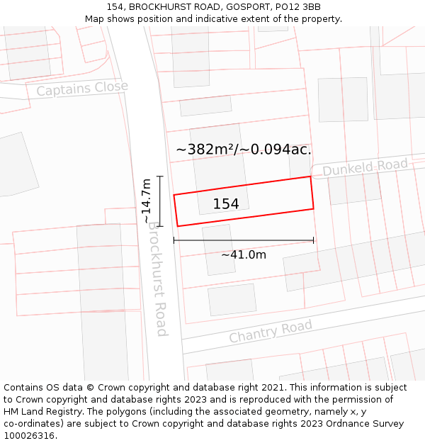 154, BROCKHURST ROAD, GOSPORT, PO12 3BB: Plot and title map