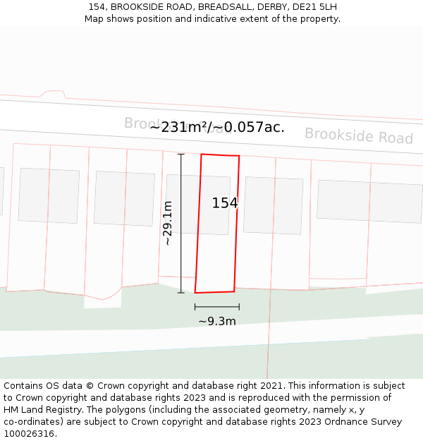 154, BROOKSIDE ROAD, BREADSALL, DERBY, DE21 5LH: Plot and title map