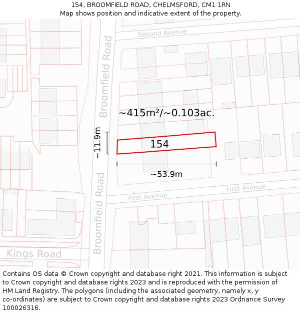 154, BROOMFIELD ROAD, CHELMSFORD, CM1 1RN: Plot and title map