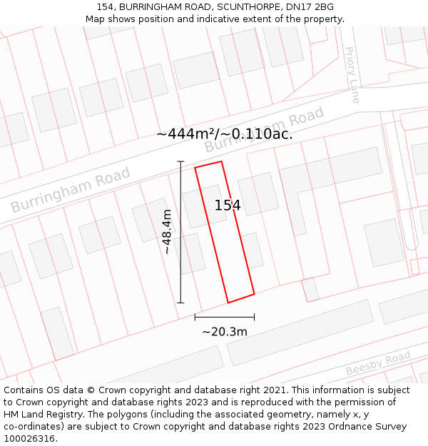 154, BURRINGHAM ROAD, SCUNTHORPE, DN17 2BG: Plot and title map