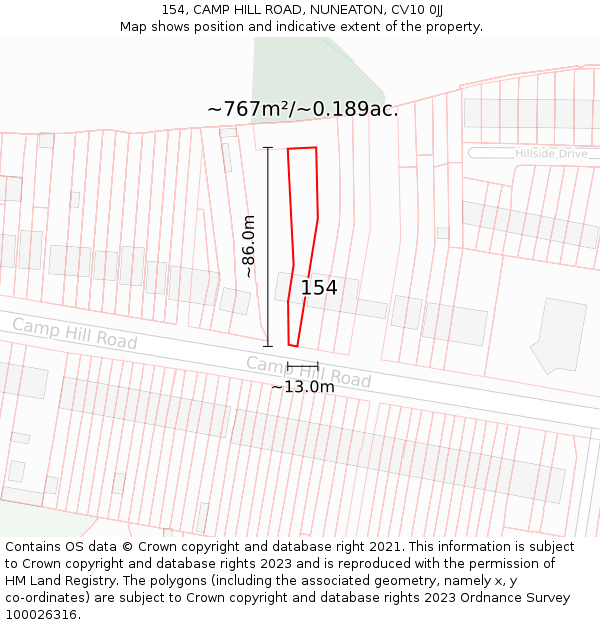 154, CAMP HILL ROAD, NUNEATON, CV10 0JJ: Plot and title map