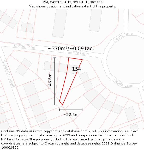 154, CASTLE LANE, SOLIHULL, B92 8RR: Plot and title map