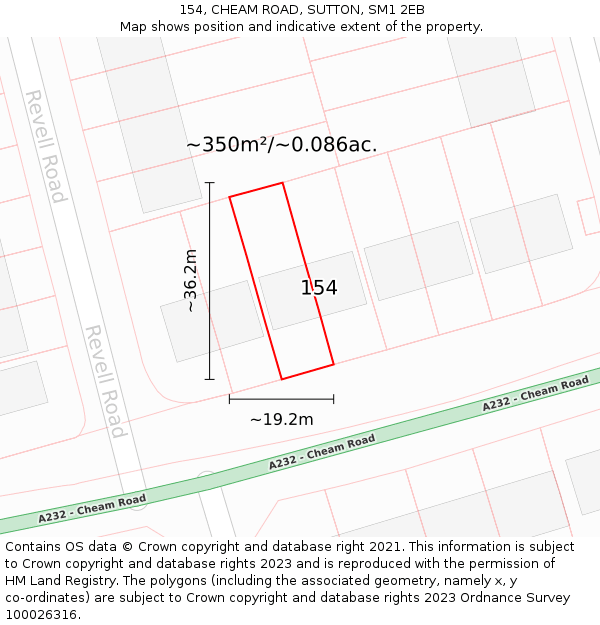 154, CHEAM ROAD, SUTTON, SM1 2EB: Plot and title map
