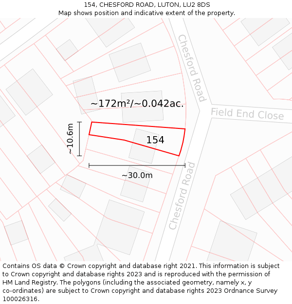 154, CHESFORD ROAD, LUTON, LU2 8DS: Plot and title map