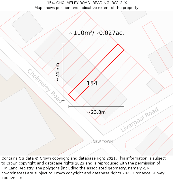 154, CHOLMELEY ROAD, READING, RG1 3LX: Plot and title map