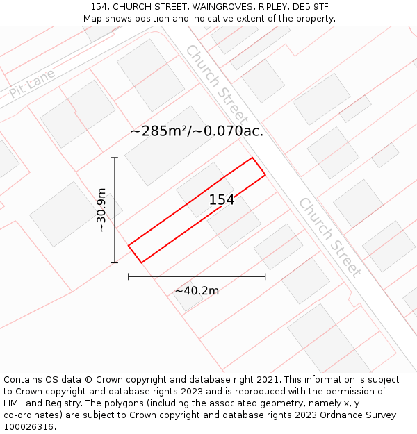 154, CHURCH STREET, WAINGROVES, RIPLEY, DE5 9TF: Plot and title map