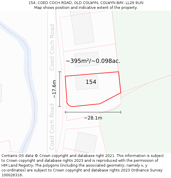 154, COED COCH ROAD, OLD COLWYN, COLWYN BAY, LL29 9UN: Plot and title map