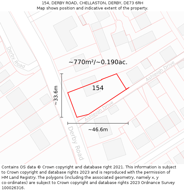 154, DERBY ROAD, CHELLASTON, DERBY, DE73 6RH: Plot and title map