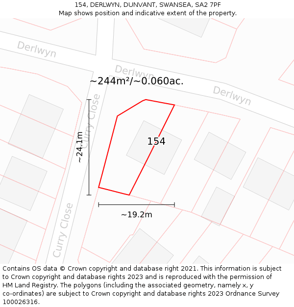 154, DERLWYN, DUNVANT, SWANSEA, SA2 7PF: Plot and title map