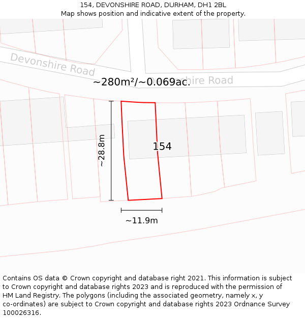154, DEVONSHIRE ROAD, DURHAM, DH1 2BL: Plot and title map
