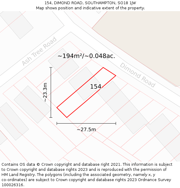 154, DIMOND ROAD, SOUTHAMPTON, SO18 1JW: Plot and title map