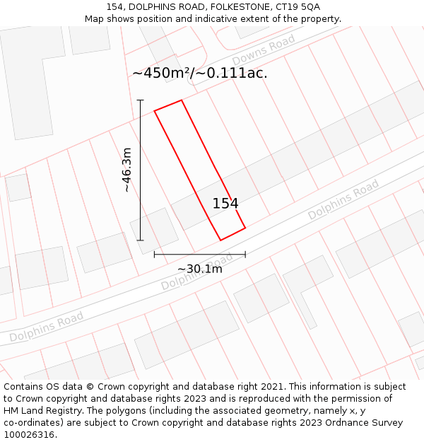 154, DOLPHINS ROAD, FOLKESTONE, CT19 5QA: Plot and title map
