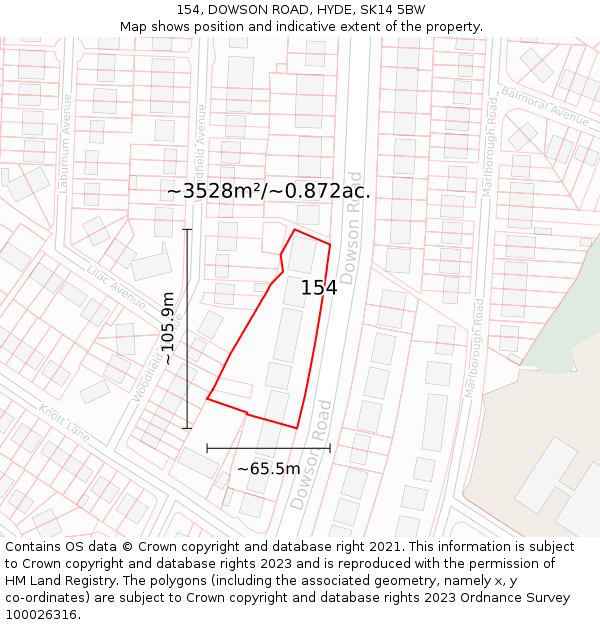 154, DOWSON ROAD, HYDE, SK14 5BW: Plot and title map