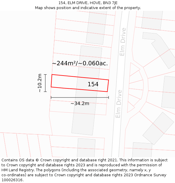 154, ELM DRIVE, HOVE, BN3 7JE: Plot and title map
