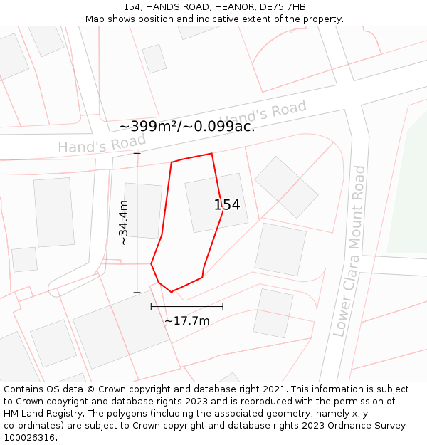 154, HANDS ROAD, HEANOR, DE75 7HB: Plot and title map