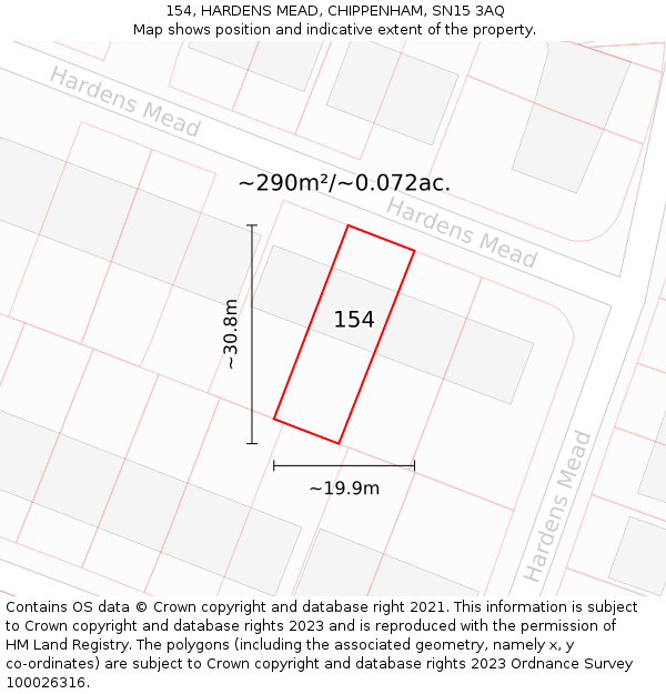 154, HARDENS MEAD, CHIPPENHAM, SN15 3AQ: Plot and title map