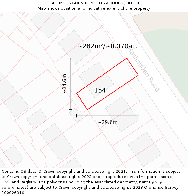 154, HASLINGDEN ROAD, BLACKBURN, BB2 3HJ: Plot and title map