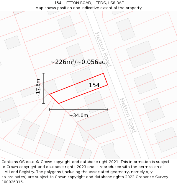 154, HETTON ROAD, LEEDS, LS8 3AE: Plot and title map