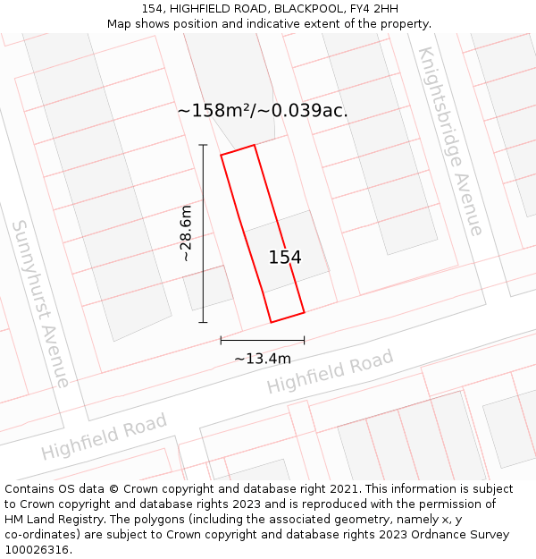 154, HIGHFIELD ROAD, BLACKPOOL, FY4 2HH: Plot and title map
