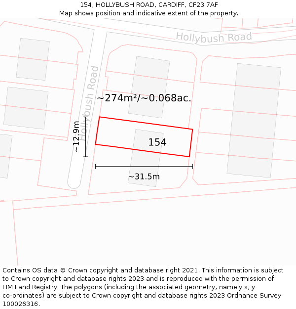154, HOLLYBUSH ROAD, CARDIFF, CF23 7AF: Plot and title map