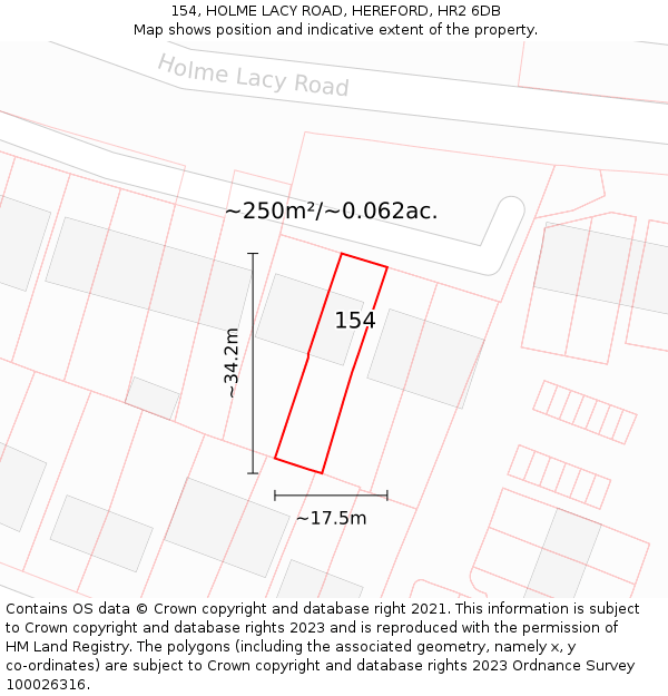 154, HOLME LACY ROAD, HEREFORD, HR2 6DB: Plot and title map
