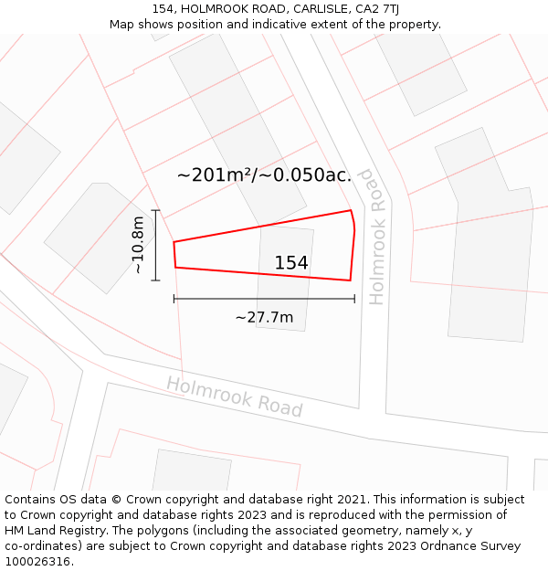 154, HOLMROOK ROAD, CARLISLE, CA2 7TJ: Plot and title map