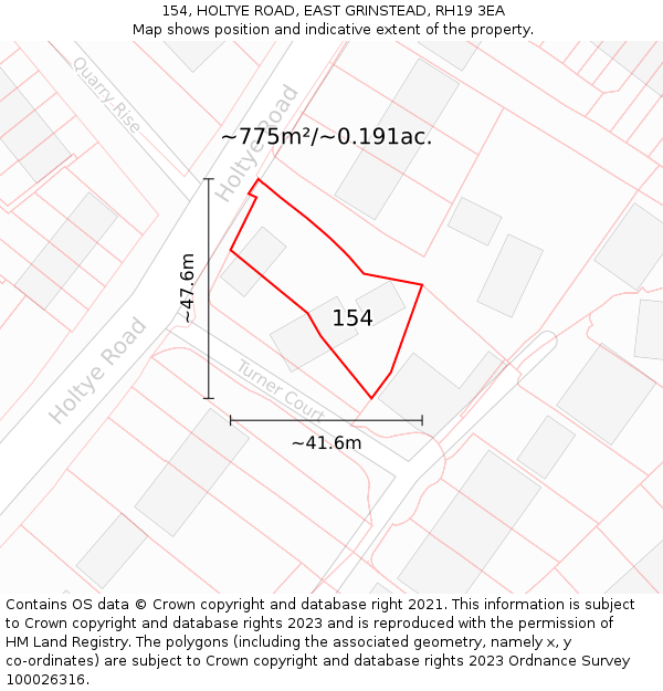 154, HOLTYE ROAD, EAST GRINSTEAD, RH19 3EA: Plot and title map