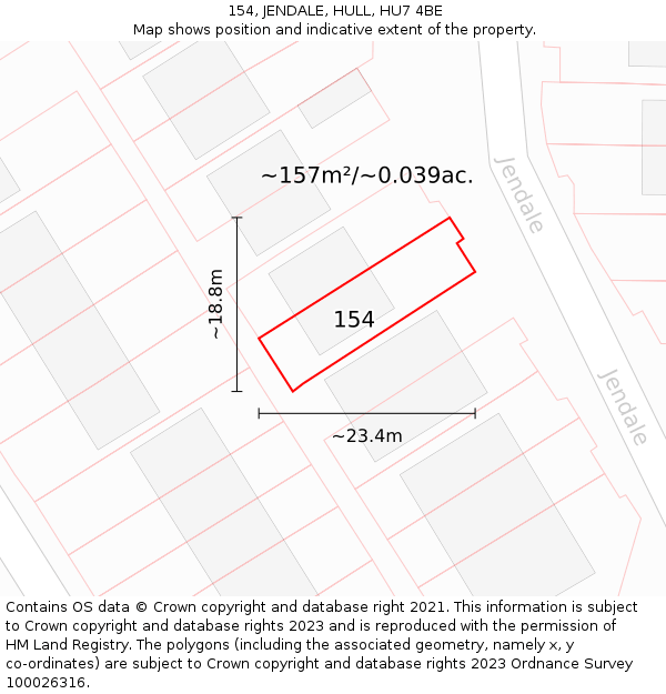 154, JENDALE, HULL, HU7 4BE: Plot and title map