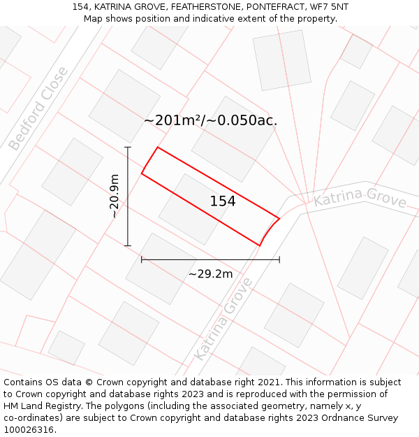 154, KATRINA GROVE, FEATHERSTONE, PONTEFRACT, WF7 5NT: Plot and title map