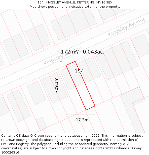 154, KINGSLEY AVENUE, KETTERING, NN16 9EX: Plot and title map