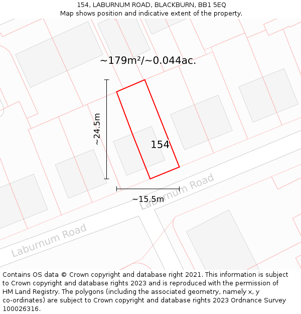 154, LABURNUM ROAD, BLACKBURN, BB1 5EQ: Plot and title map
