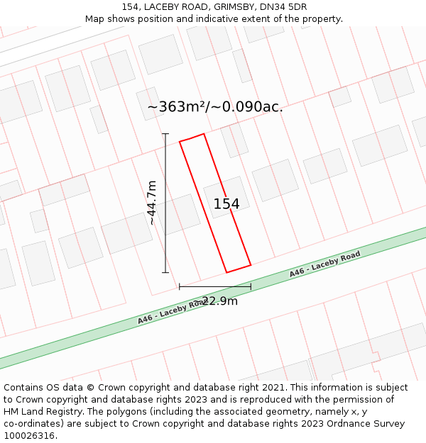 154, LACEBY ROAD, GRIMSBY, DN34 5DR: Plot and title map