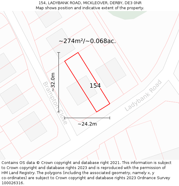 154, LADYBANK ROAD, MICKLEOVER, DERBY, DE3 0NR: Plot and title map