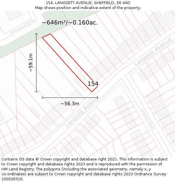 154, LANGSETT AVENUE, SHEFFIELD, S6 4AD: Plot and title map