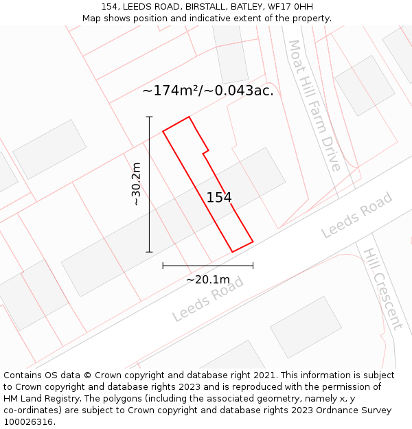154, LEEDS ROAD, BIRSTALL, BATLEY, WF17 0HH: Plot and title map