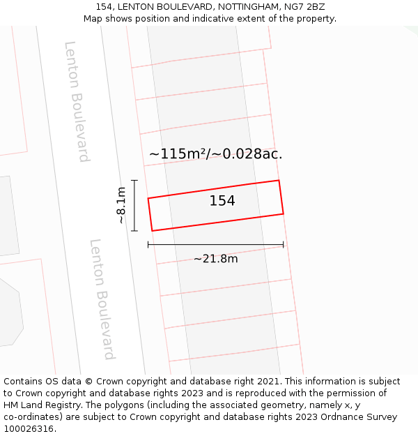 154, LENTON BOULEVARD, NOTTINGHAM, NG7 2BZ: Plot and title map