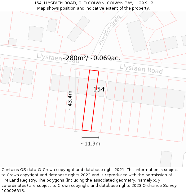 154, LLYSFAEN ROAD, OLD COLWYN, COLWYN BAY, LL29 9HP: Plot and title map