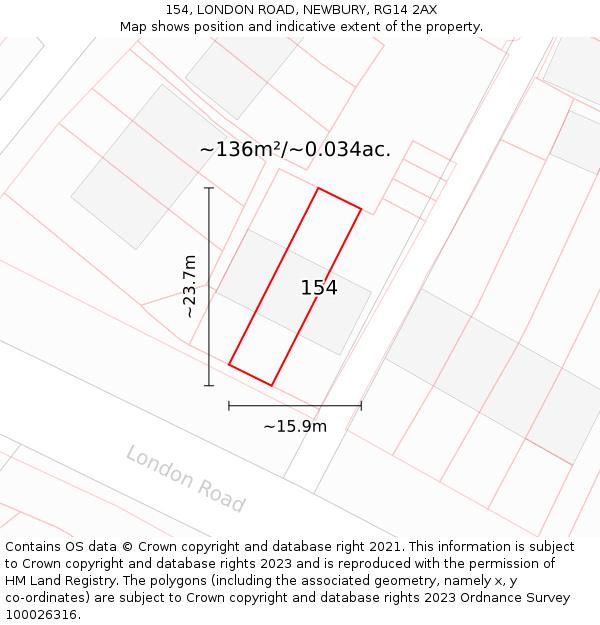 154, LONDON ROAD, NEWBURY, RG14 2AX: Plot and title map